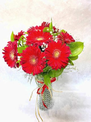Cam Vazoda Kırmızı Gerberalar - Eskişehir Yasemin Çiçek Evi